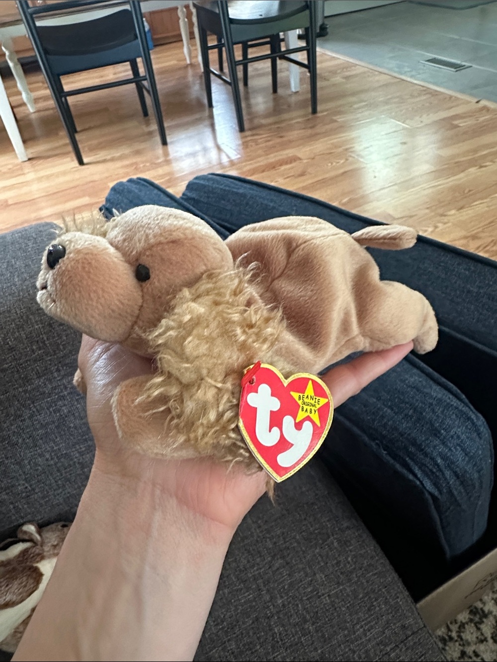 Ty Plush Puppy in Light Brown with Curly Mane